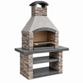 Barbacoa de jardín 120 x 70 x 210 cm de piedra gris con parrilla metálica y campana