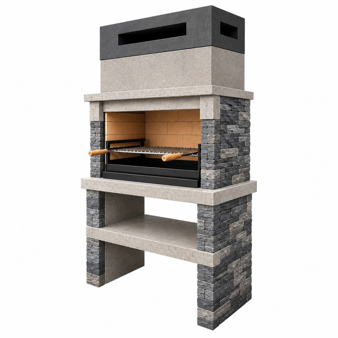 Barbacoa de obra 120 x 70 x 240 cm de hormigón gris para exterior con parrilla