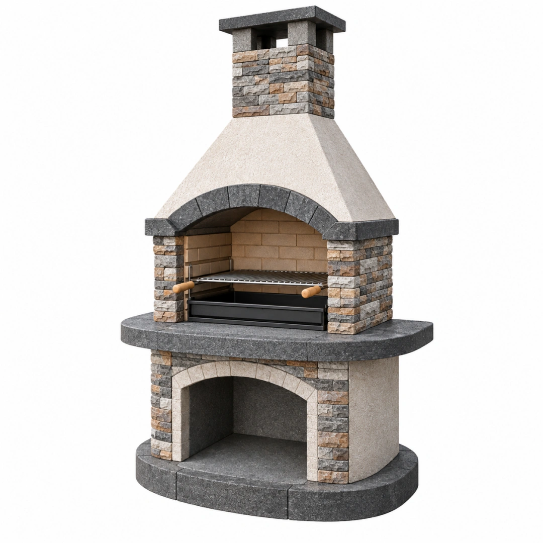 Barbacoa de obra 120 x 80 x 220 cm de piedra y ladrillo refractario para exterior