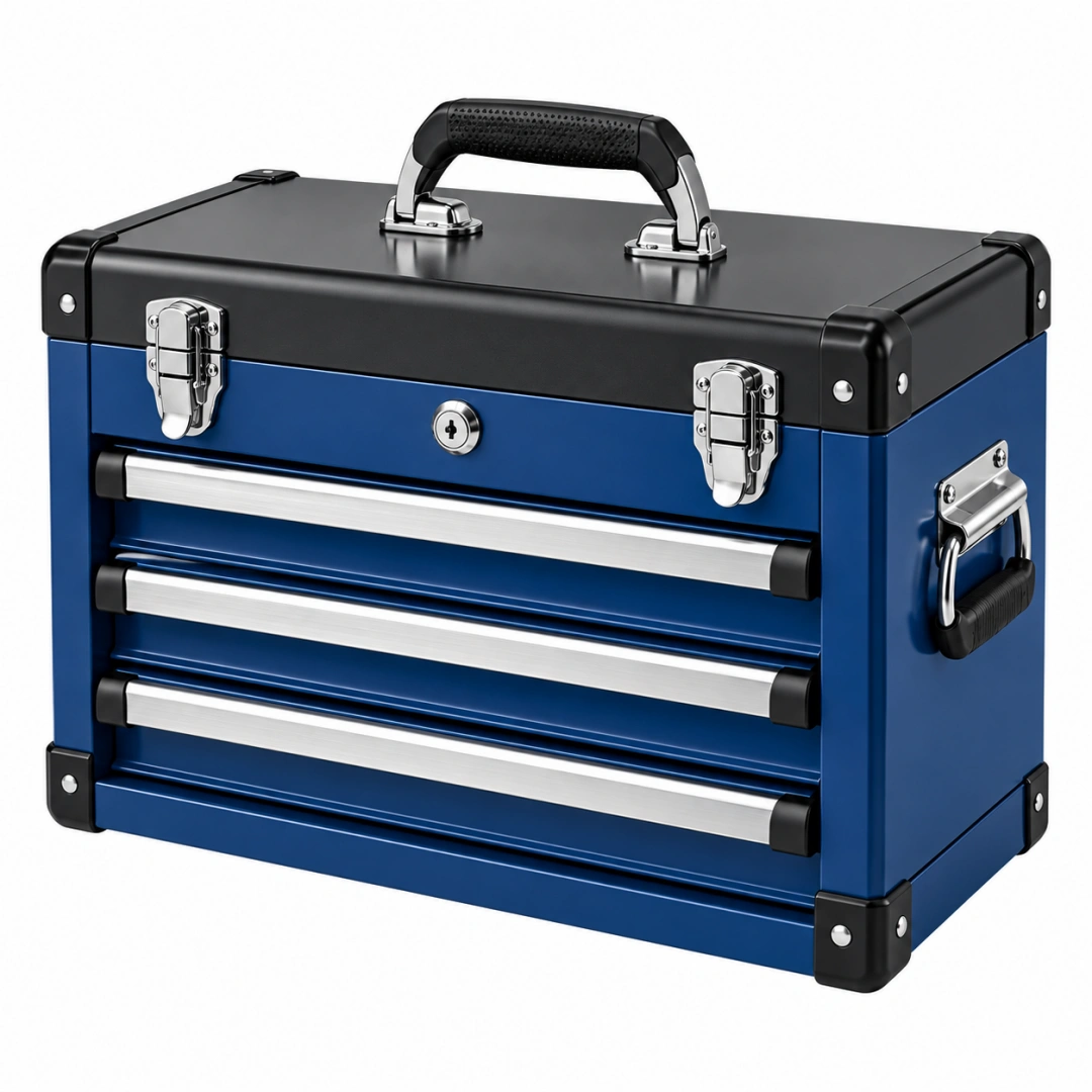 Caja de herramientas 50 x 25 x 35 cm de metal azul y negro con 4 cajones portátil