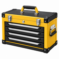 Caja de herramientas 50 x 25 x 35 cm de metal amarillo y negro con 4 cajones y cierre