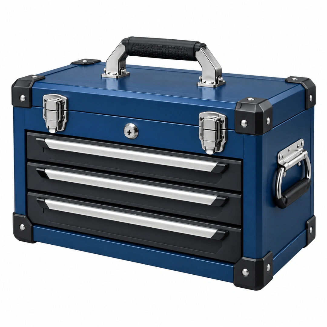 Caja de herramientas 50 cm de metal azul con 3 cajones y cierre
