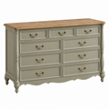 Cómoda 140 x 45 x 95 cm de madera verde grisáceo con 9 cajones estilo clásico