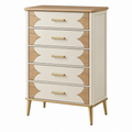 Cómoda 80 x 42 x 120 cm de madera beige y natural con cinco cajones estilo contemporáneo