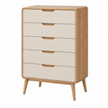 Cómoda 80 x 40 x 120 cm de madera en roble y blanco con cinco cajones estilo nórdico