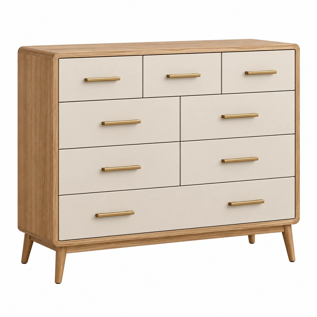 Cómoda 120 x 45 x 95 cm de madera beige y natural con 8 cajones estilo moderno