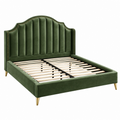 Cama tapizada 160 x 200 cm de terciopelo verde con somier de láminas estilo clásico