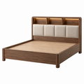 Cama 180 x 200 cm de madera nogal con cabecero tapizado e iluminación integrada estilo moderno