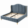 Cama tapizada 160 x 200 cm de terciopelo azul grisáceo con somier de láminas estilo contemporáneo