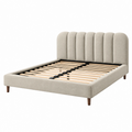 Cama tapizada 160 x 200 cm beige con somier de láminas y cabecero acolchado