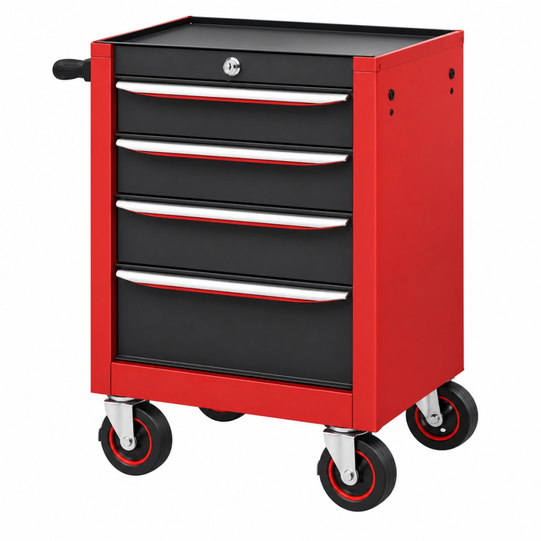 Carro de herramientas 68 x 46 x 86 cm de acero rojo y negro con 5 cajones y ruedas