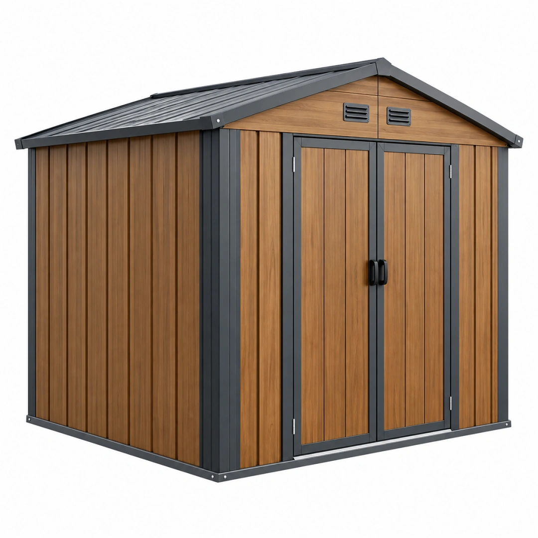 Caseta de jardín 213 x 130 x 173 cm de acero marrón y antracita con doble puerta