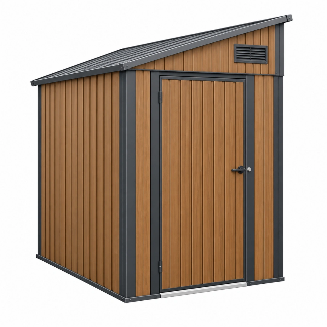 Cobertizo de jardín 180 x 120 x 190 cm de acero efecto madera marrón y gris - almacenamiento exterior con puerta