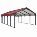 Cochera cubierta 600 x 300 x 270 cm de acero rojo y negro para exterior con techo a dos aguas