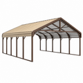 Cochera exterior 600 x 300 x 270 cm de acero y policarbonato marrón beige con cubierta a dos aguas