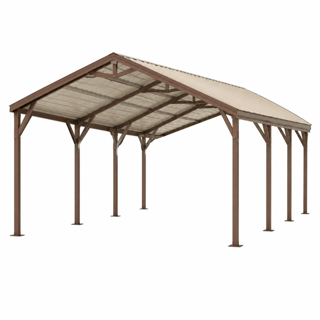 Pérgola para coche 600 x 300 x 270 cm de acero marrón y cubierta translúcida para exterior
