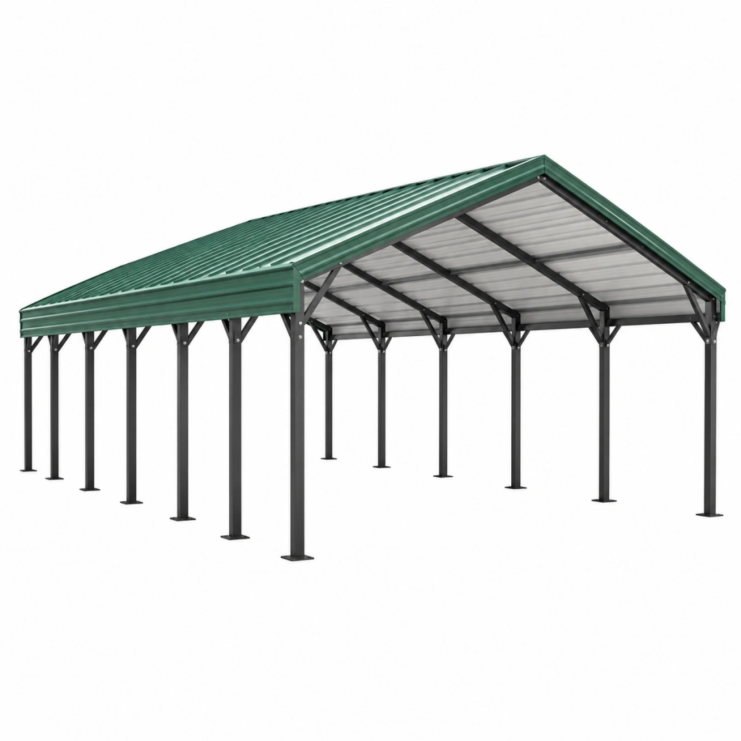 Cobertizo para coche 600 x 300 x 270 cm de acero verde con techo a dos aguas