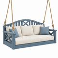 Columpio de jardín 180 x 75 x 65 cm de madera azul con asiento acolchado