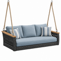 Sofá columpio colgante 180 x 80 x 190 cm de ratán sintético gris y azul para exterior