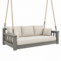 Columpio sofá de 3 plazas 200 x 85 x 70 cm de madera gris y tela beige para terraza