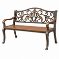 Banco de jardín 122 x 60 x 92 cm de metal marrón y negro con respaldo ornamental clásico